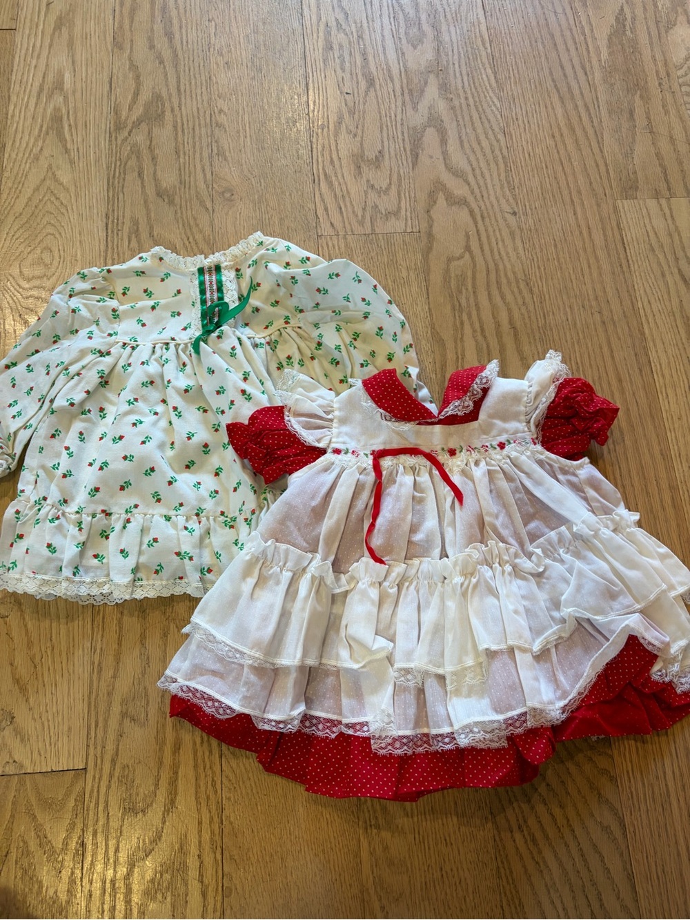 Lot of 2 vintage Baby girl Smock Dresses Holiday Festive